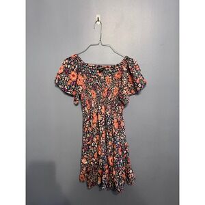 Angie Floral 100% Rayon Mini Dress SZ MD Boho Hippie Festival Summer Flowy